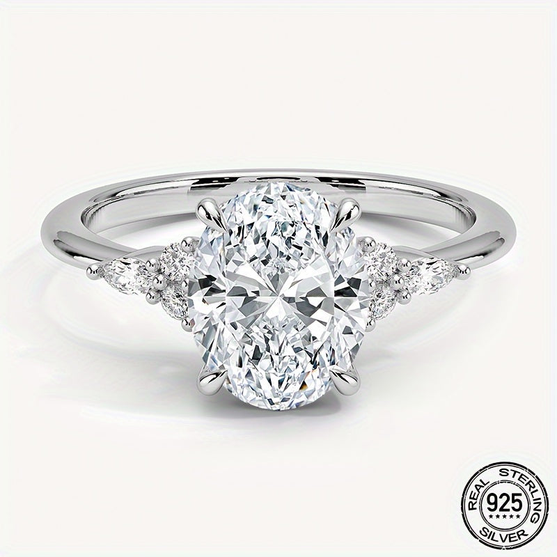 Oval Moissanite Engagement Ring 3ct Sterling Silver 18K Plated April Birthstone Wedding Jewelry