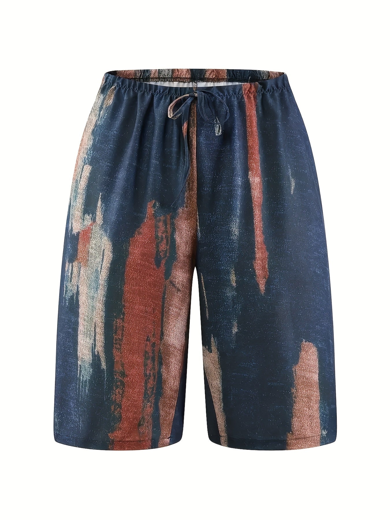 Ayollar uchun katta o'lchamda bosma kundalik shortlar, yozgi polyester, chiziq bilan bog'lanadigan