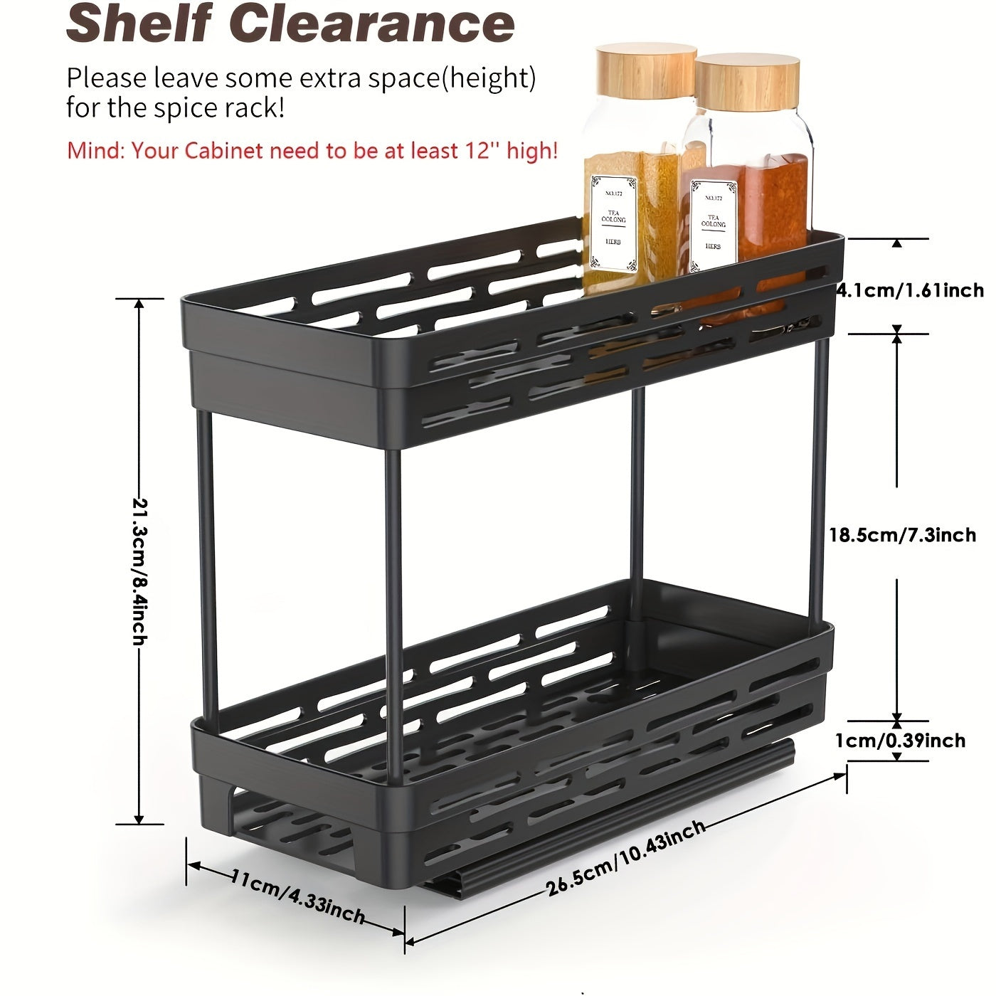 Set of 3 Pull-Out Spice Rack Organizers for Cabinets, Space-Saving, Holds 10 Jars