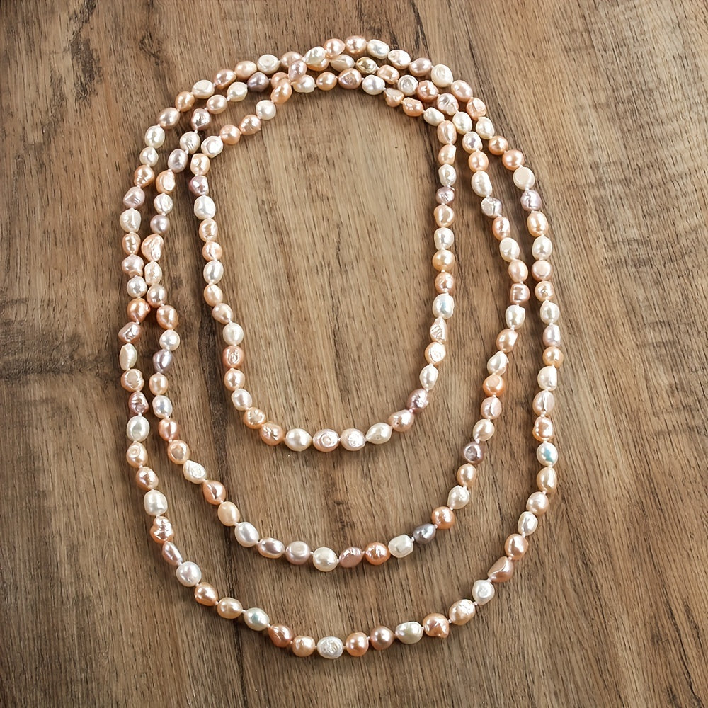 Women's Bohemian Pearl Necklace Natural Irregular Beads Orange Heart 160cm White Purple