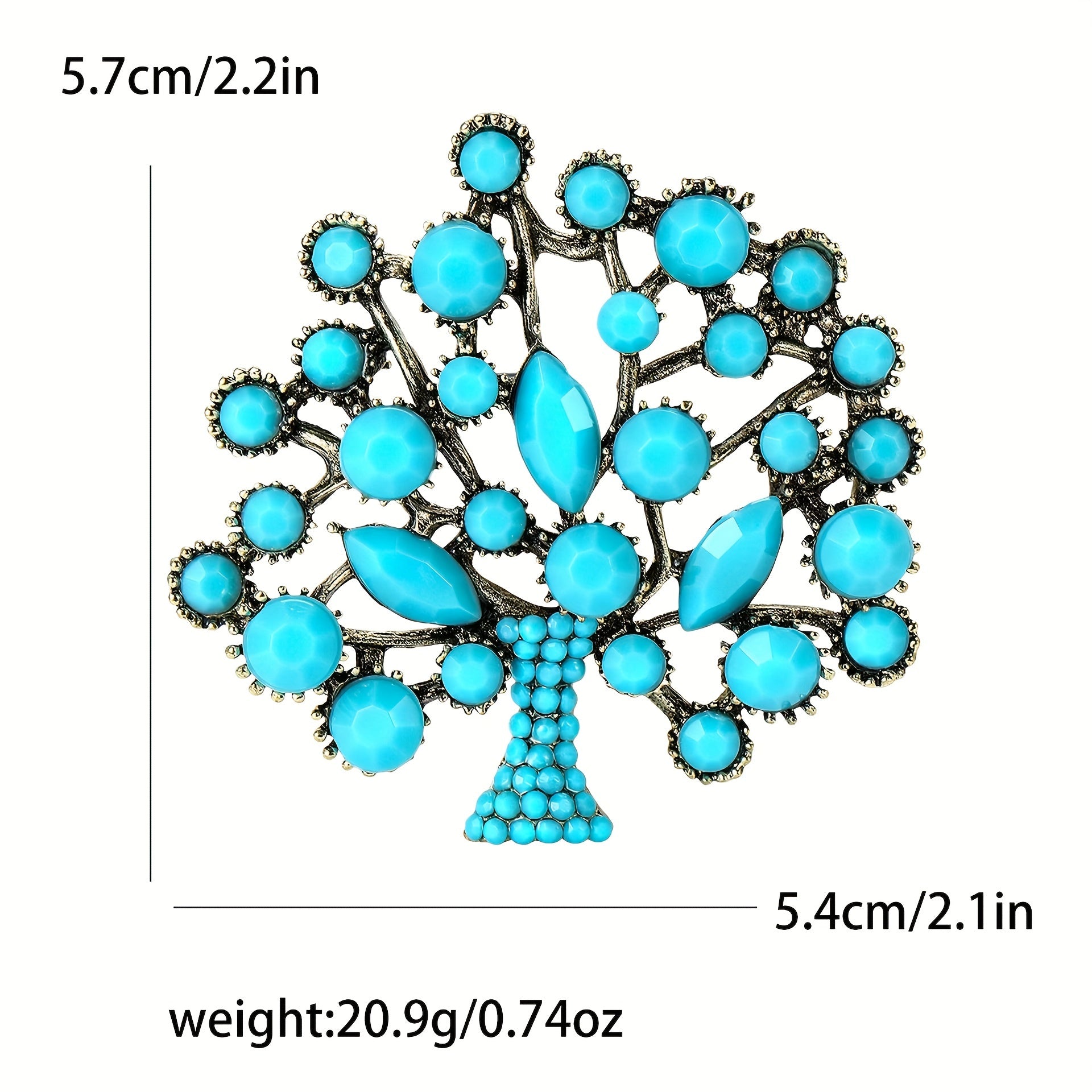 Turquoise Tree of Fortune Brooch Flower-Shaped Pin for Women's Accessories