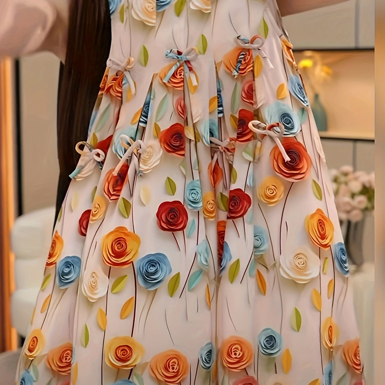 Girls' Summer Floral Sleeveless Dress with Hat for Beach and Casual Wear