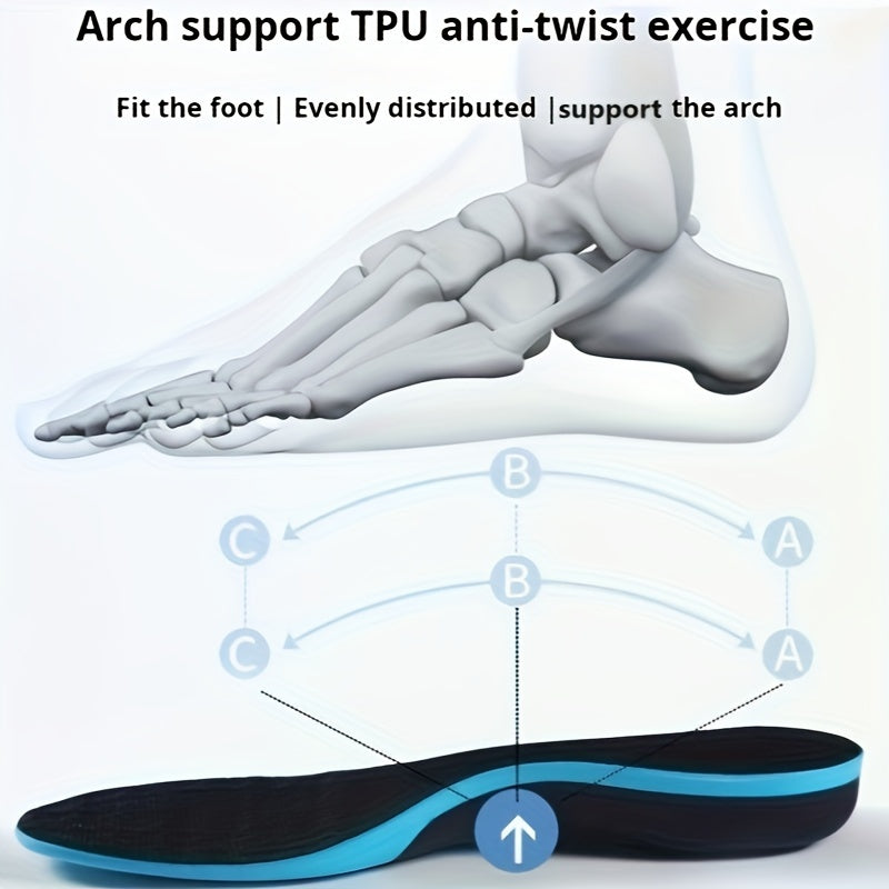 Unisex Sports Insoles Shock-Absorbing Arch Support Blue Black For Running