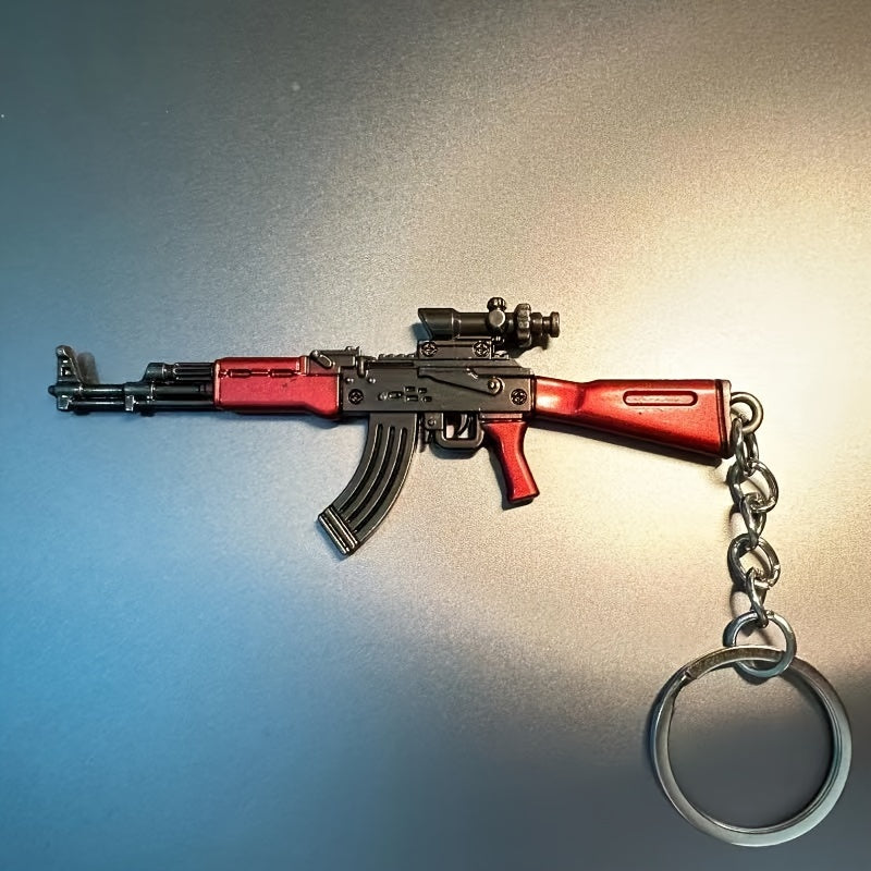 Trendy Miniature AKM Kalit zanjiri modeli, Sink qotishma metallidan tayyorlangan, PUBG uslubidagi kalit zanjiri uchun mukammal, ruksaklar va boshqa narsalarni bezatish uchun