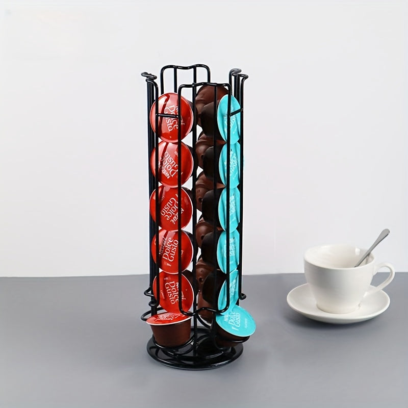 Large Capacity Rotatable Coffee Capsule Holder Rack for 24 Black Capsules