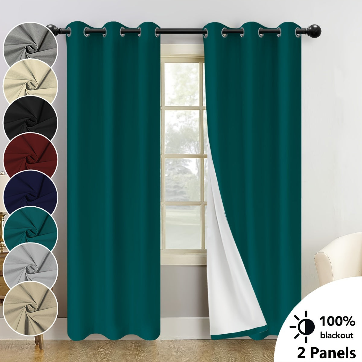 Blackout Insulation Soundproof Curtains 2PC Set for Bedroom Office Living Room