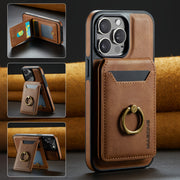 Detachable Faux Leather Phone Case with Magnetic Card Slots Kickstand RFID Blocking for iPhone 12-16 Pro Max Plus