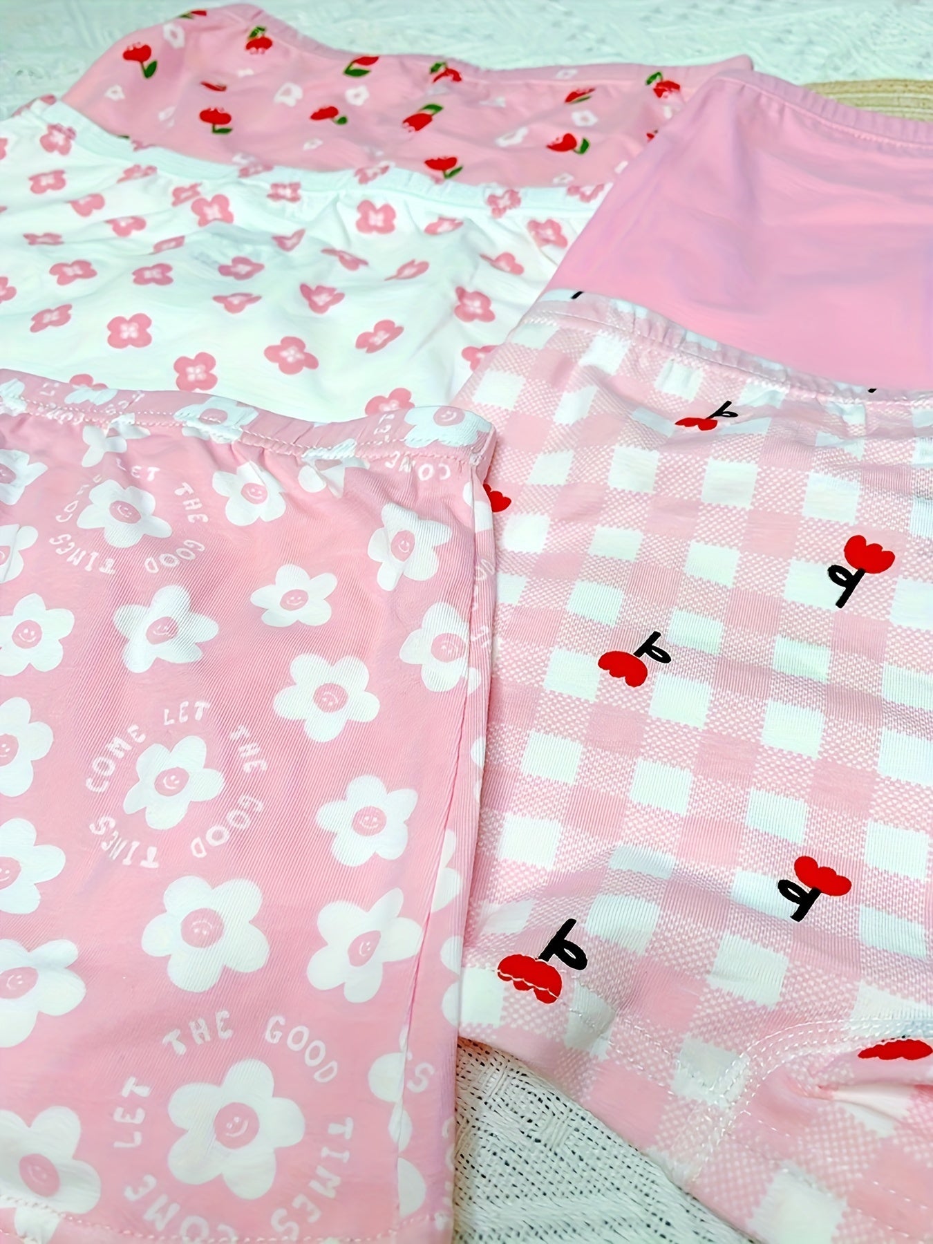 Girls Cotton Boxer Briefs 5-Pack with Floral and Cartoon Patterns Medium Stretch Knit All-Season Comfort