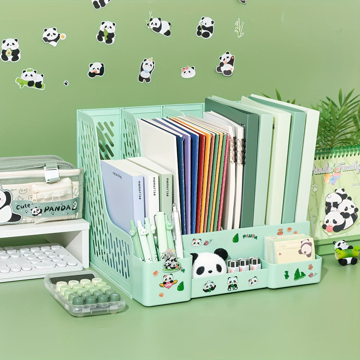 Desktop File Organizer with Panda Theme 4 Slots Detachable Tiered Shelves PP Material Office Storage