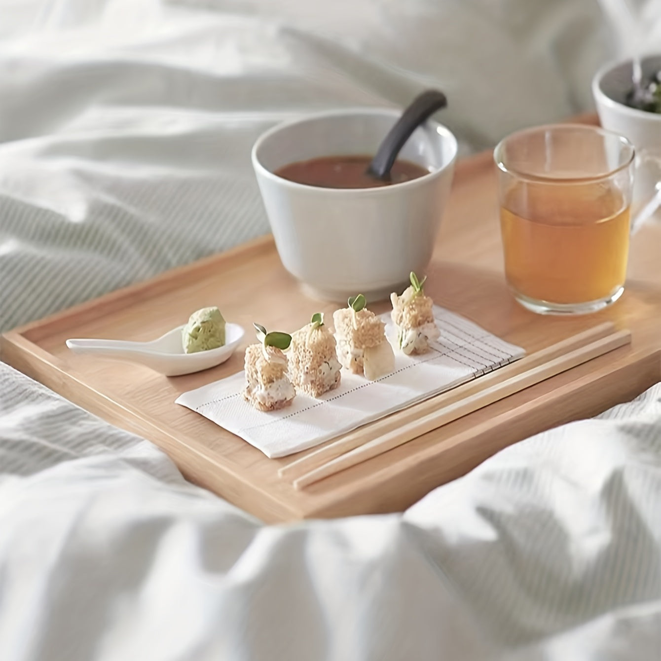 Folding Bamboo Table with Tray Adjustable for Bed Sofa Outdoors