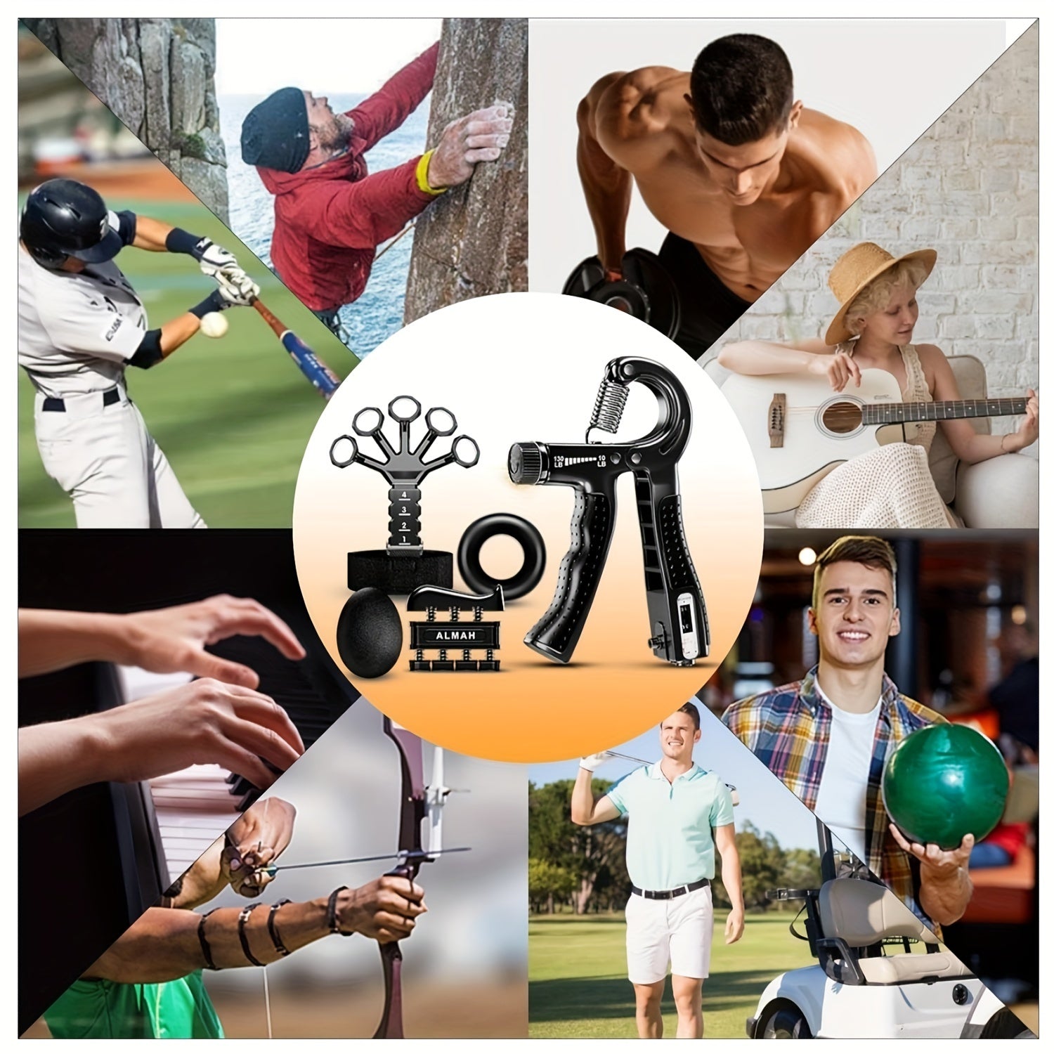 Комплект для укрепления силы захвата руки из 5 предметов для упражнений пальцев, рук и предплечий