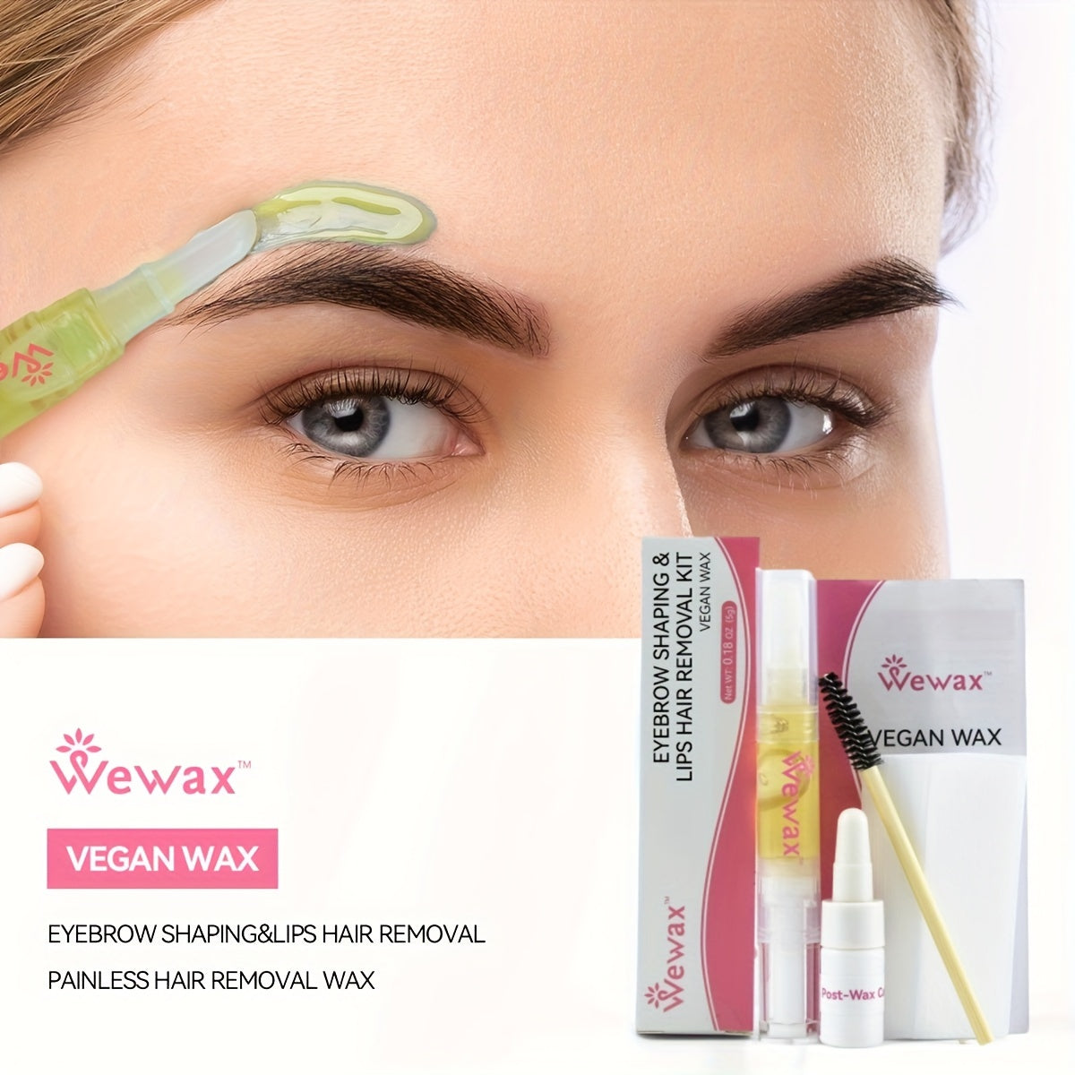 Kit de depilación de cejas para mujer 5g Conjunto de depilación con mini tiras y cepillo