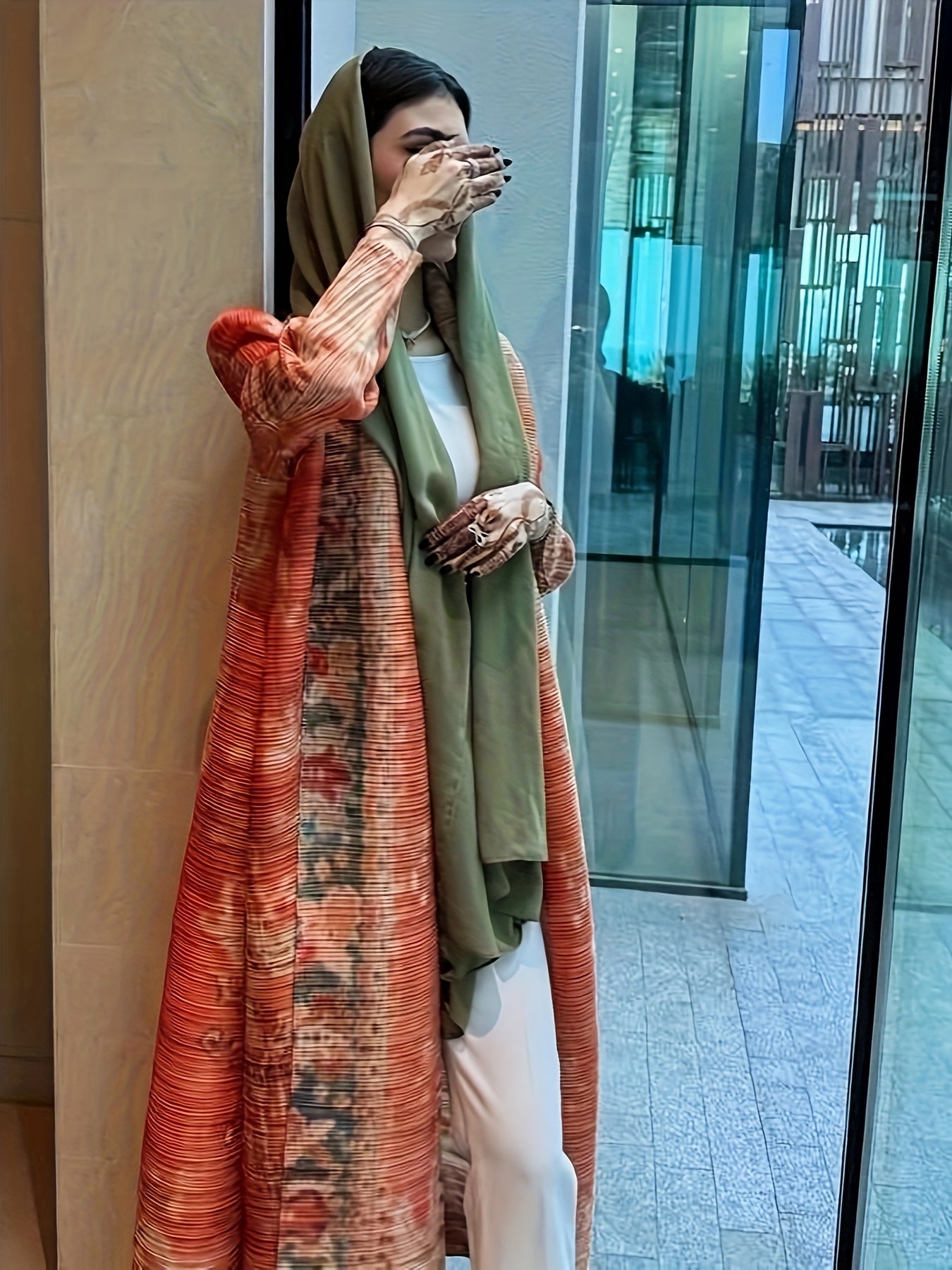 Plus Size Women's Floral Print Abaya Kaftan Loose Fit Cover-Up for Spring Fall