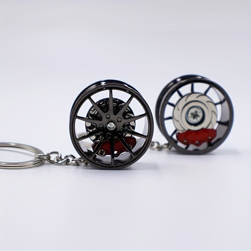 Unisex Zinc Alloy Car Wheel Hub Keychain Rotatable Key Ring Creative Gift