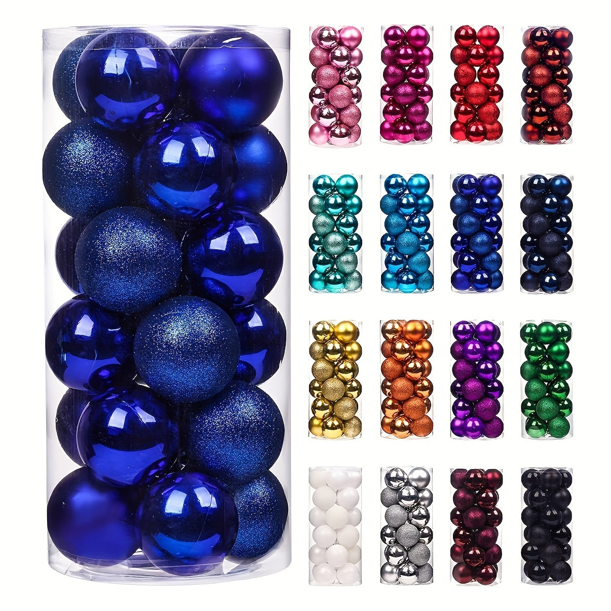 Juego de 24 adornos de árbol de Navidad irrompibles en varios tamaños para decoraciones navideñas