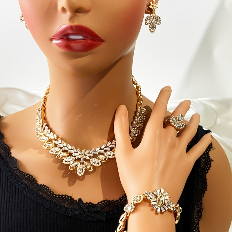 Women's Cubic Zirconia Jewelry Set Wedding Gold Plated Complete 4 Piece