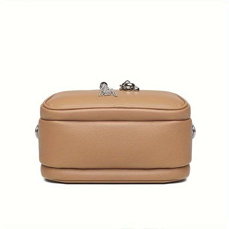 Black Mini Crossbody Bag with Bear Tassel and Multiple Compartments