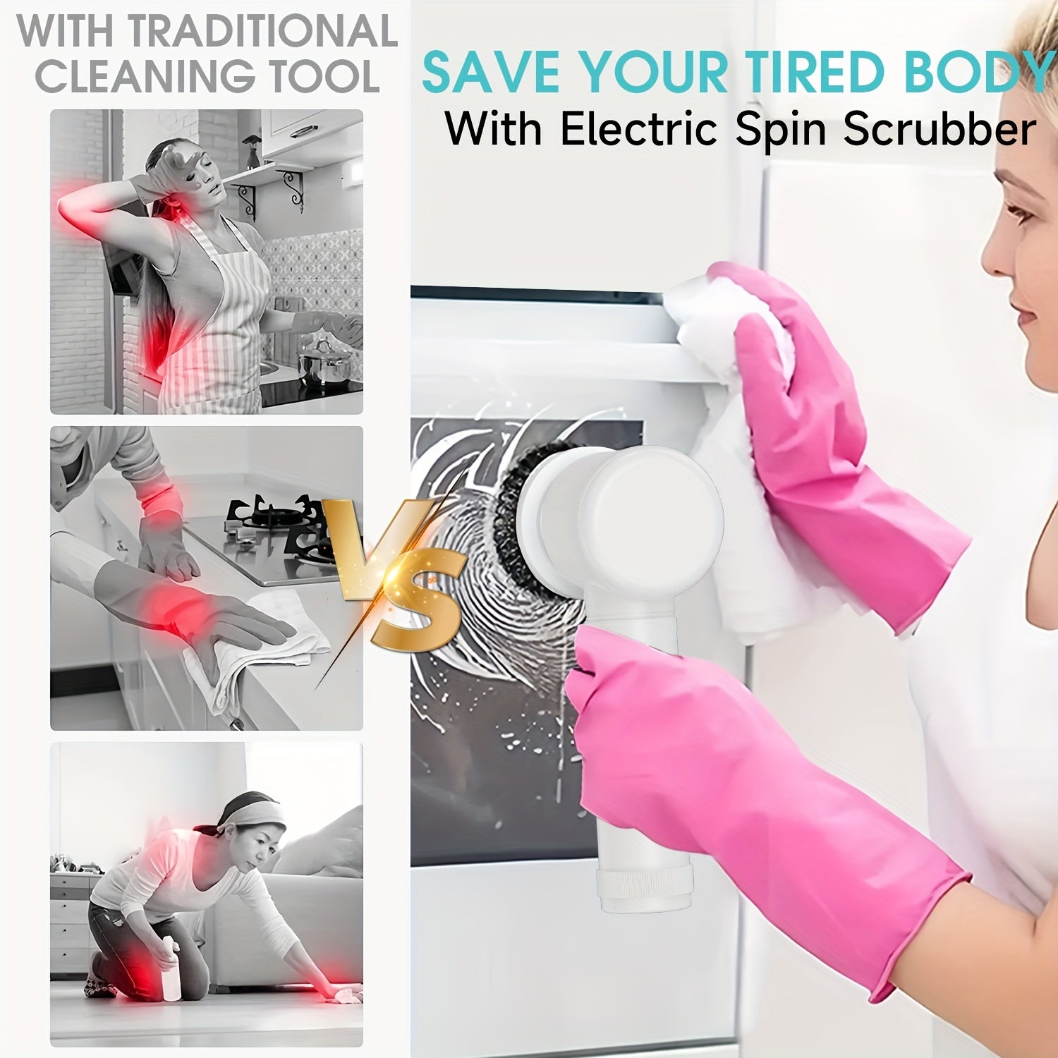 8-in-1 Cordless Electric Spin Scrubber for Bathroom Kitchen Floor Wall Cleaning