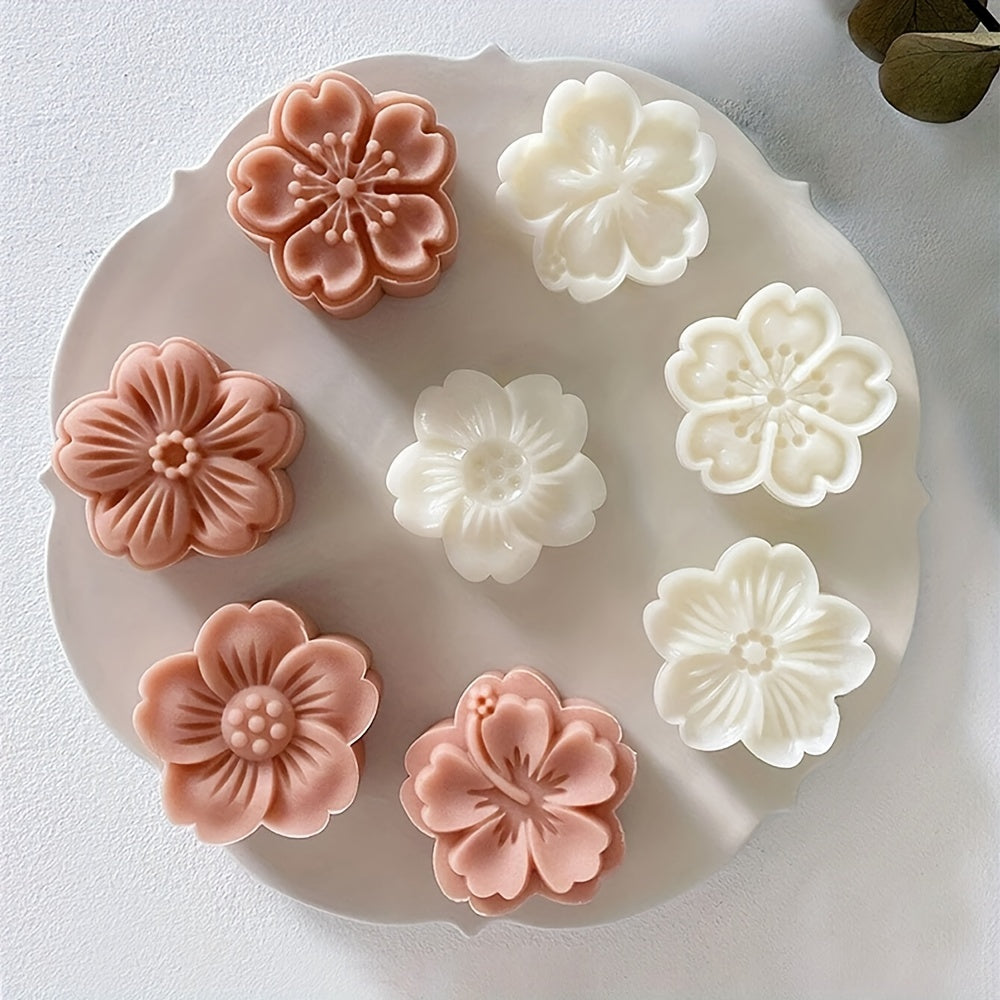 Flower Cookie Press Set 5 Pieces, ABS Plastic, Create Mooncakes and Pastries