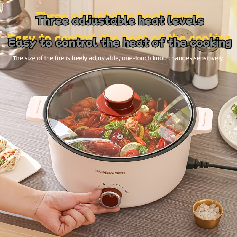 Multi-functional electric cooking pot with glass lid non-stick adjustable heat three-level fire anti-scald exterior wide diameter tall body for home cooking
