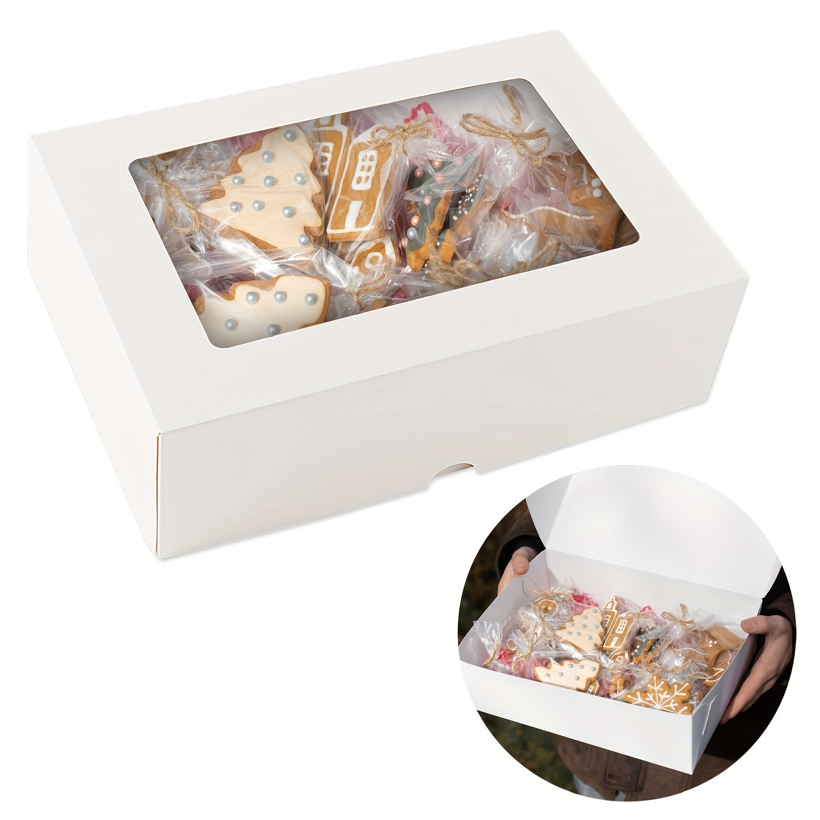 Pack de 6 contenedores de cartón kraft blancos para cupcakes con ventana transparente para productos horneados