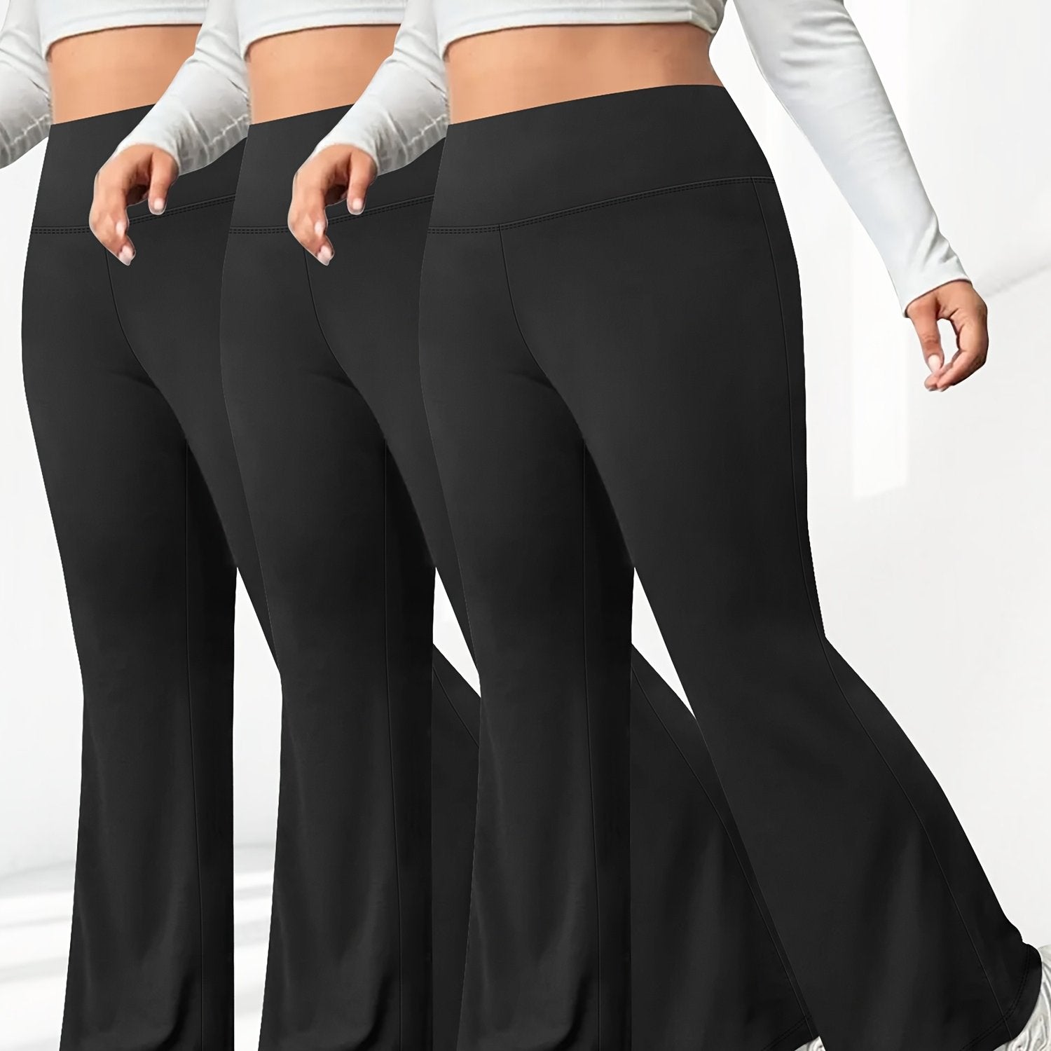 Plus Size Flare Leg Pants Pack High Waist Polyester Knit Stretchy Spring Summer Fall