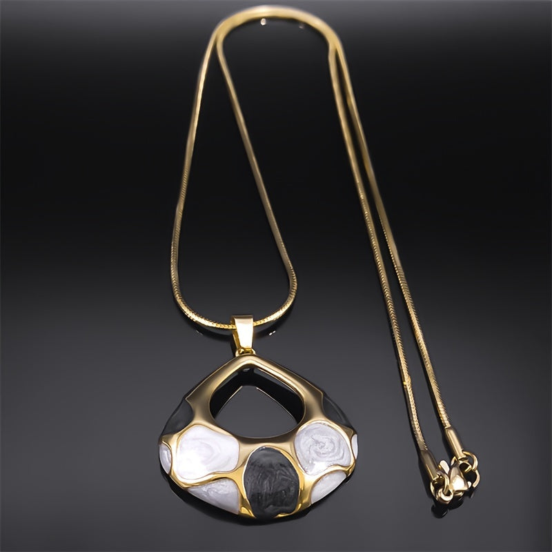 Geometric Enamel Pendant Necklace for Women Stainless Steel Gold Tone Vibrant Colorful Gift