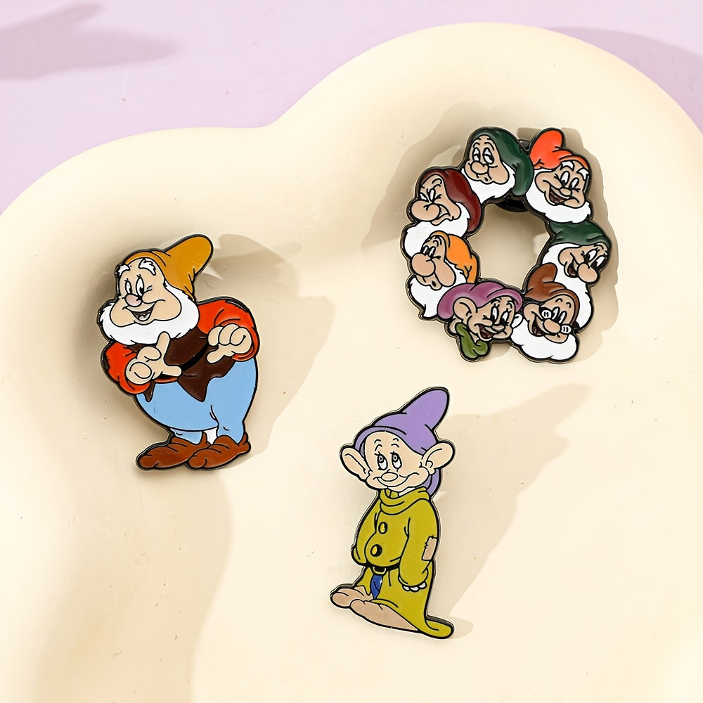 Set de pins de esmalte de Disney Seven Dwarfs, insignias de aleación de zinc de personajes de dibujos animados para ropa y mochilas