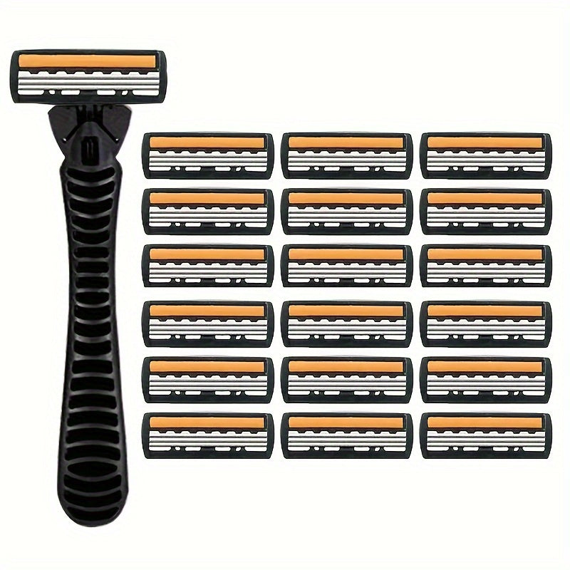 Men's Stainless Steel 3-Layer Manual Razor Set with Refill Options for Face Care