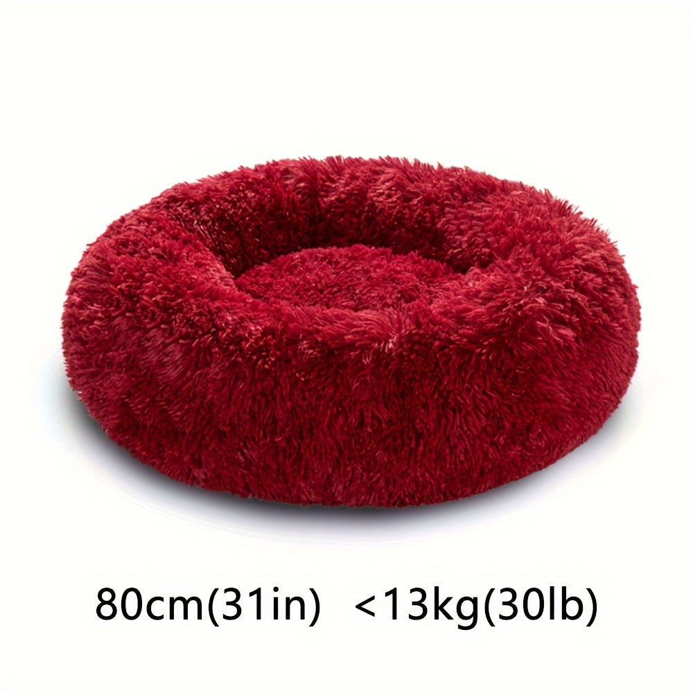 Round Fluffy Dog Bed with Non-Skid Bottom Polyester Material