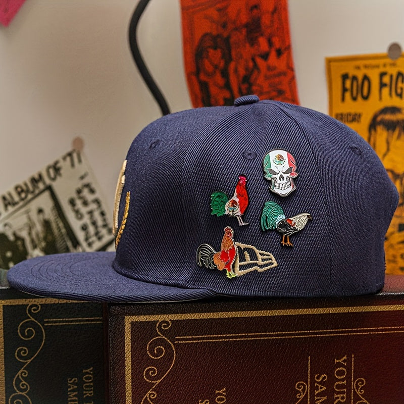Metal Baseball Cap Pin Set with Mexican Eagle Skull and Chicken Patterns for Hat Decoration