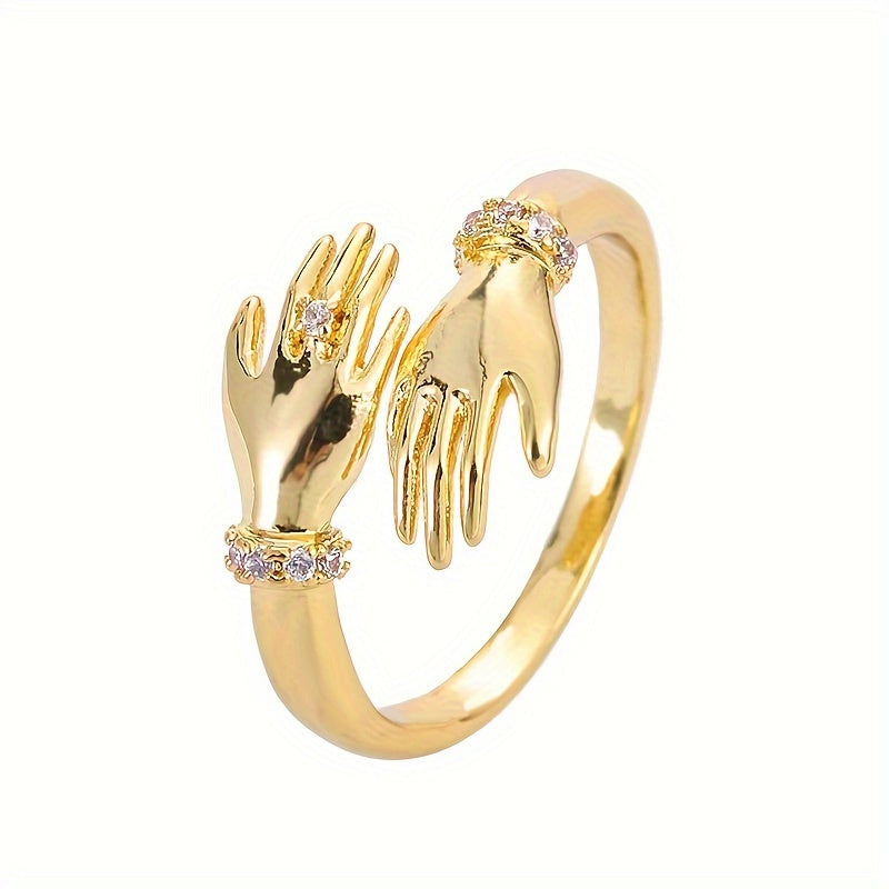 Stylish Gold Plated Synthetic Zircon Statement Ring for Women on Index Finger