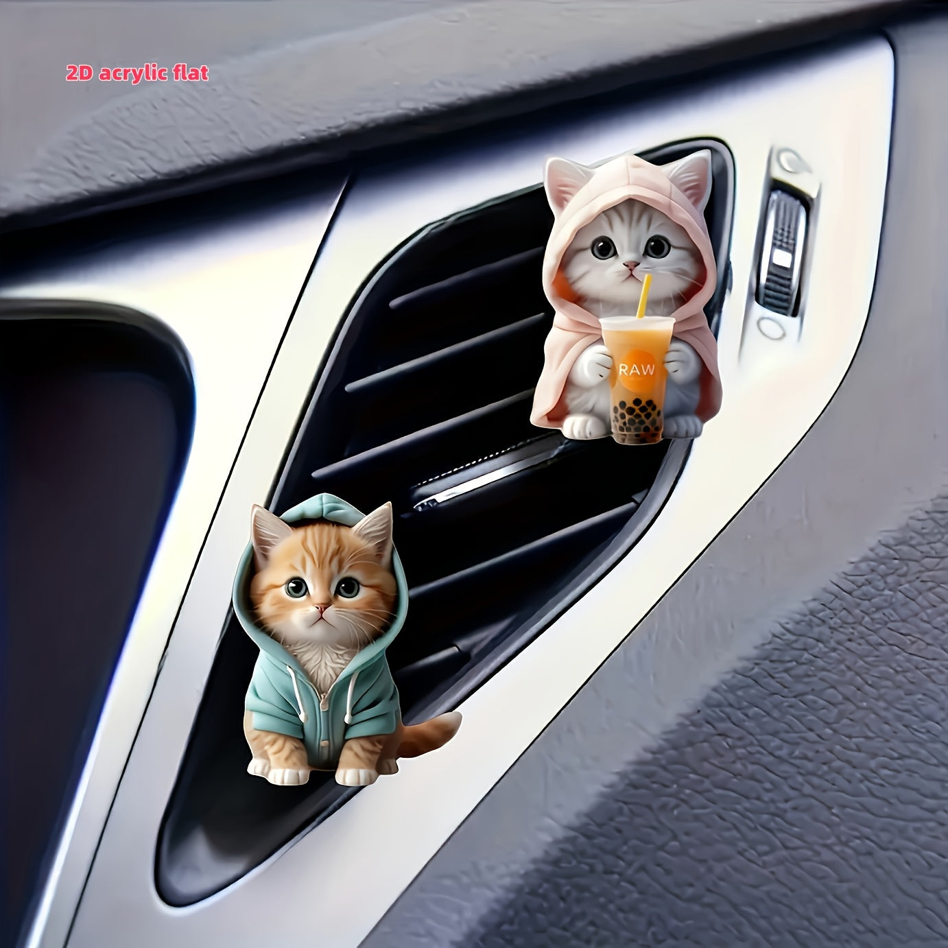 2D Acrylic Flat Cat Car Air Freshener Vent Clip Aromatherapy Diffuser Decoration