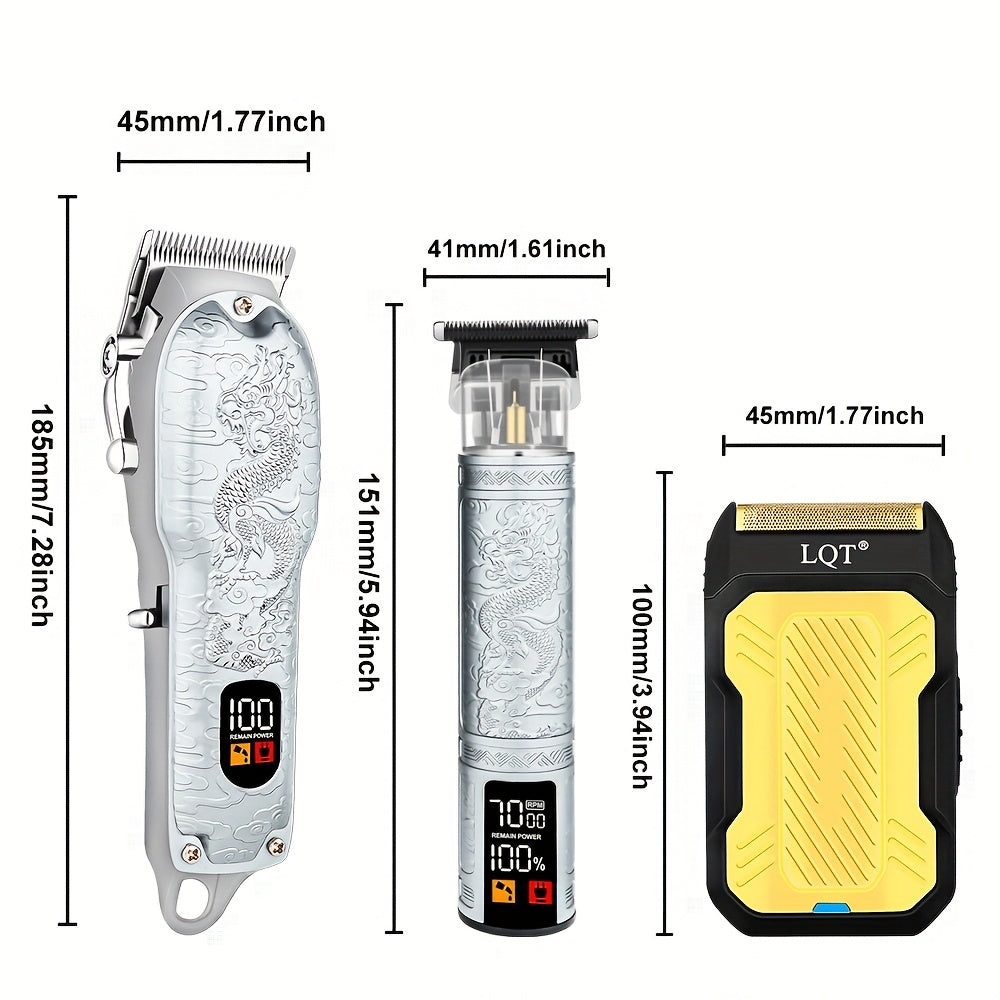 Electric men's hair clipper set with USB rechargeable wireless beard trimmer for barbers