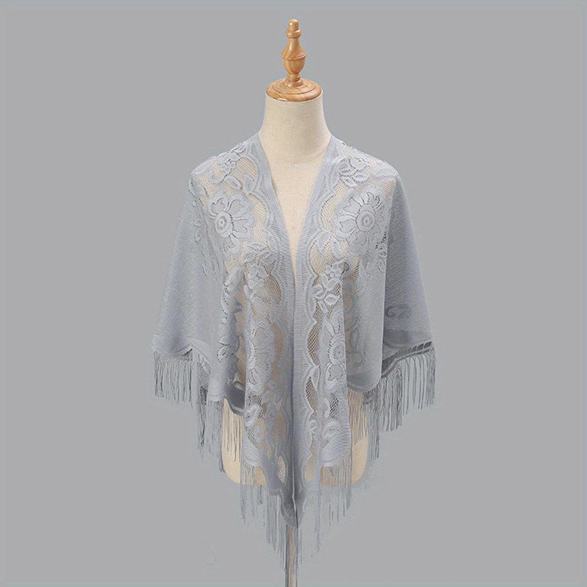 Elegant Women's Cardigan Shawl with Monochrome Lace Tassel Embroidery