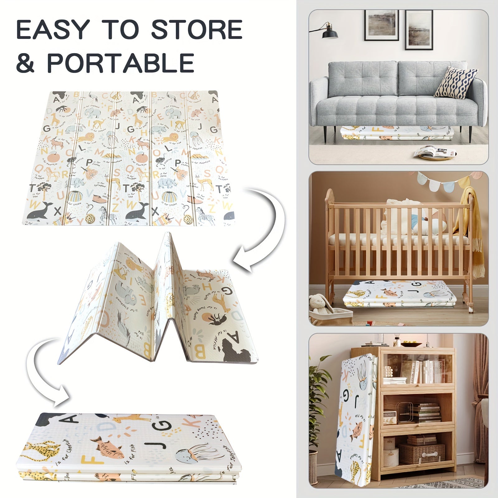 Large Foldable XPE Play Mat for Babies and Toddlers Non-Toxic Indoor Outdoor Crawling Carpet in White Blue Yellow