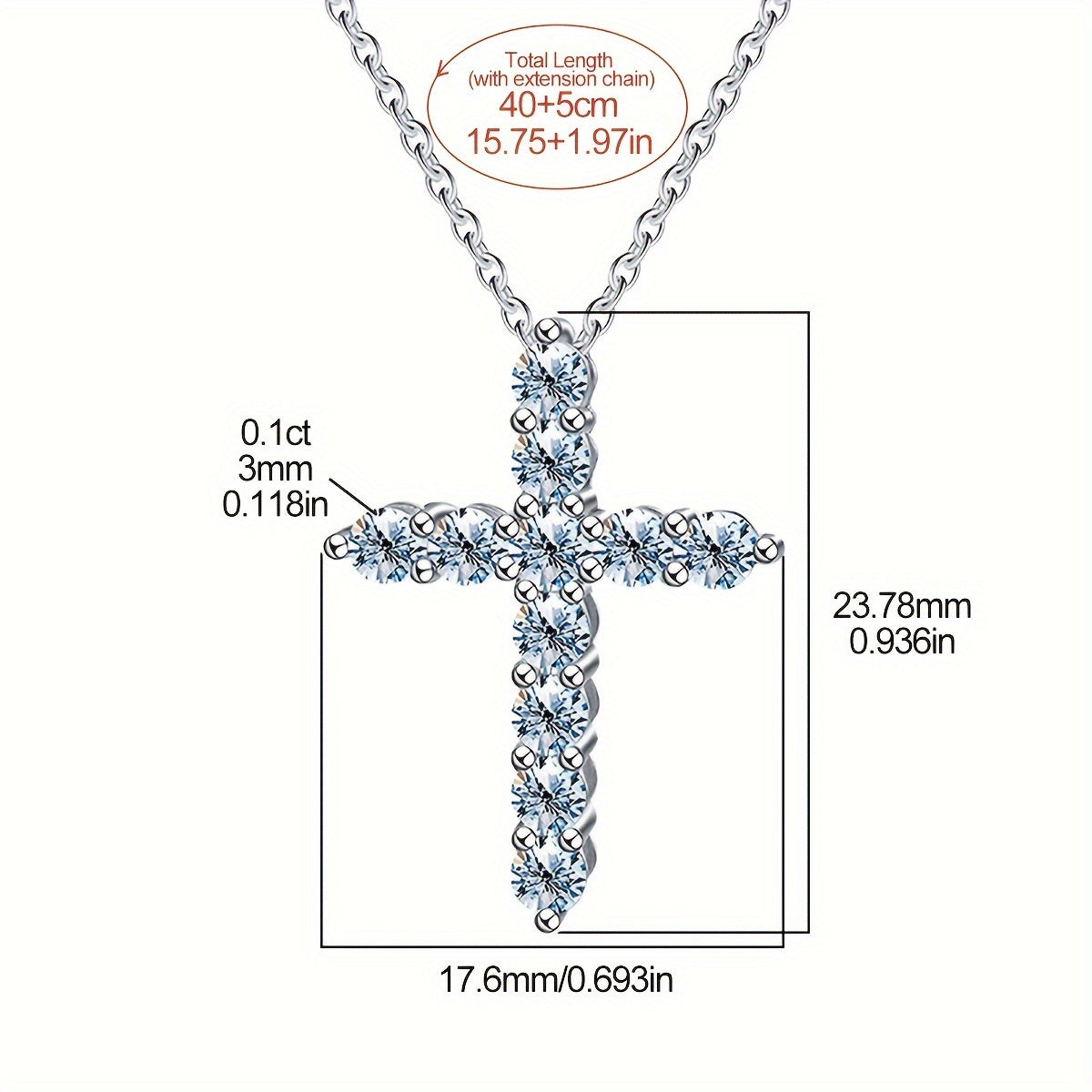 Sterling Silver Mozambique Stone Cross Pendant Necklace 1.1 Carat Jewelry Gift