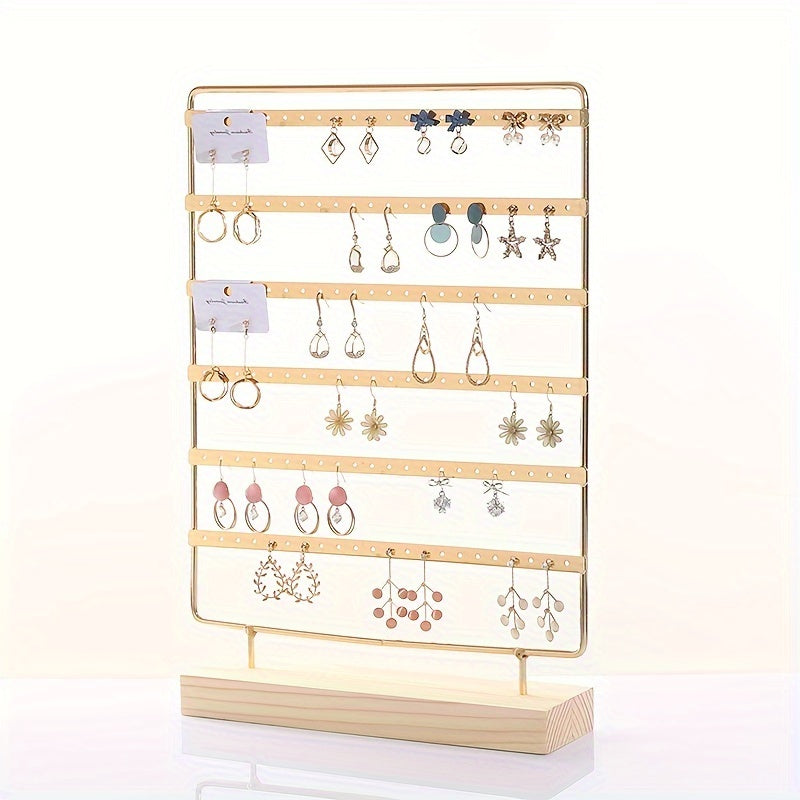 Jewelry Organizer Stand with 6 Metal Layers and Wooden Base for Earrings