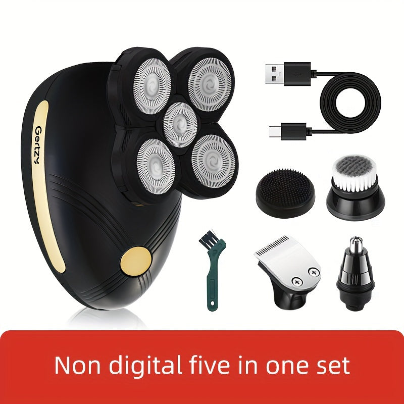 Electric Razor USB Rechargeable 5-Blade Rotary Shaver Nose Hair Trimmer Facial Cleaning Brush Stainless Steel Heads