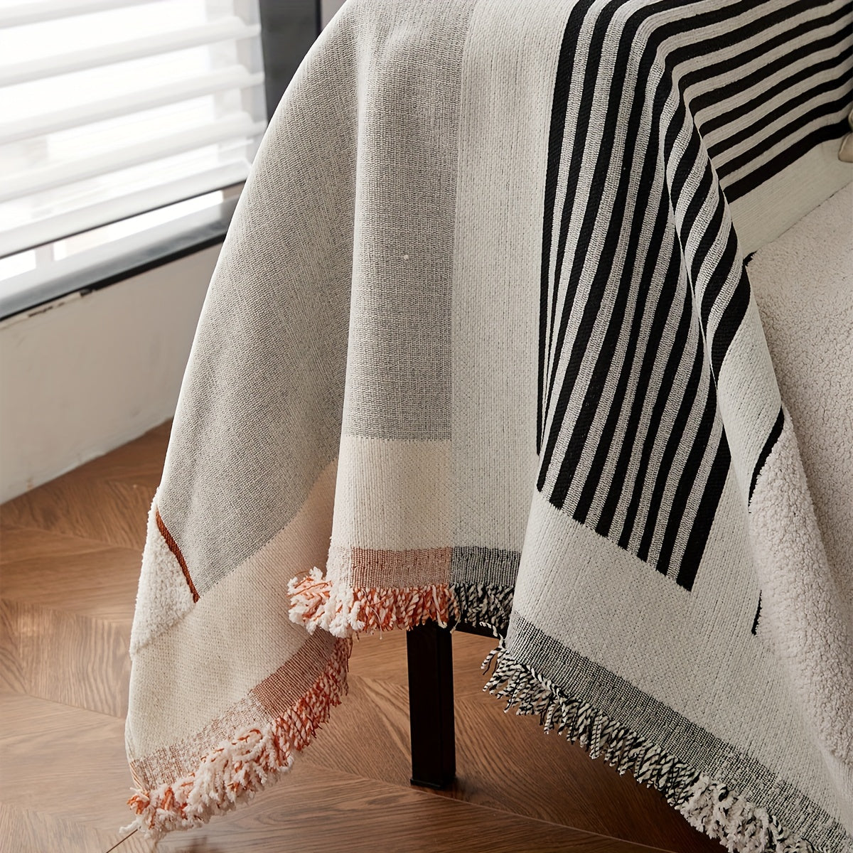 Чехол на диван из шерстяной вуали с бахромой, противоскользящий, всесезонный, для одного до четырех мест