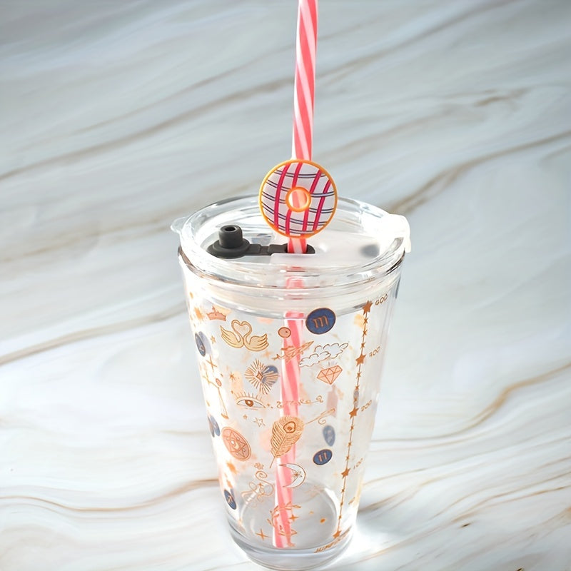 Set of 12 Plastic Donut-Shaped Straw Toppers for Parties and Gifting