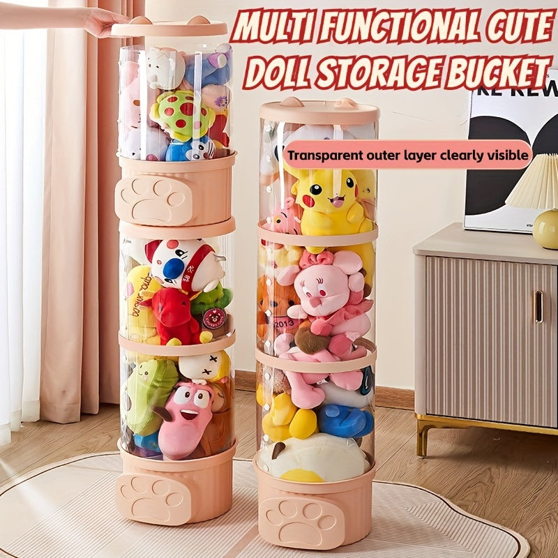 Animal-Themed Transparent Doll Storage Rack Stackable Plush Toy Organizer for Playroom and Home