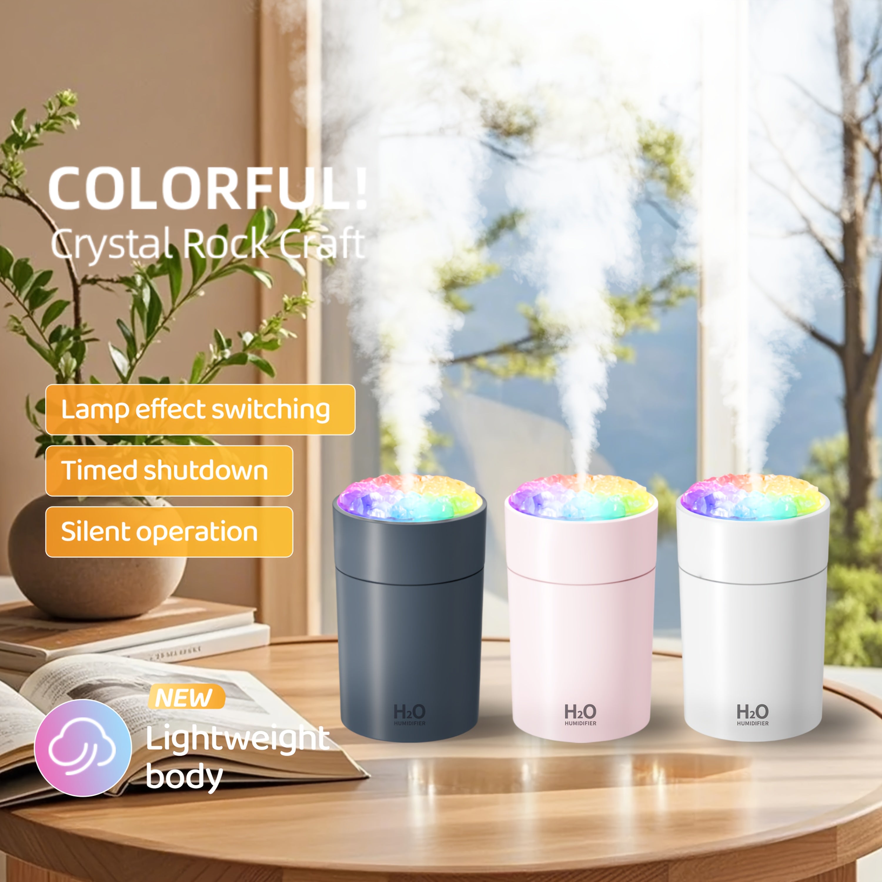 Quiet Mist Humidifier with Colorful Lighting for Small Spaces USB Powered Aromatherapy