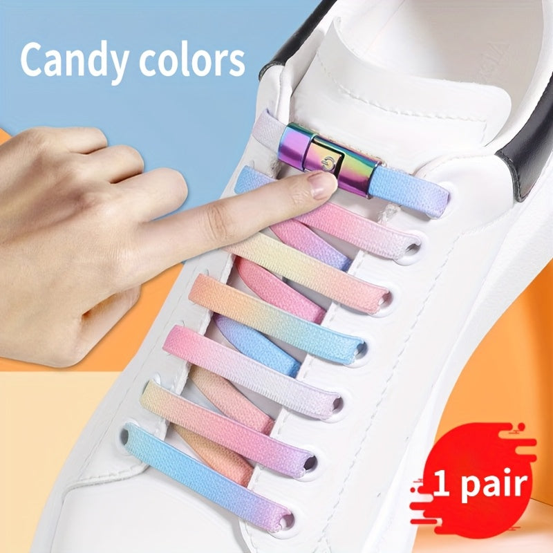 Unisex Elastic No-Tie Shoelaces 100cm Polyester Rainbow Comfortable