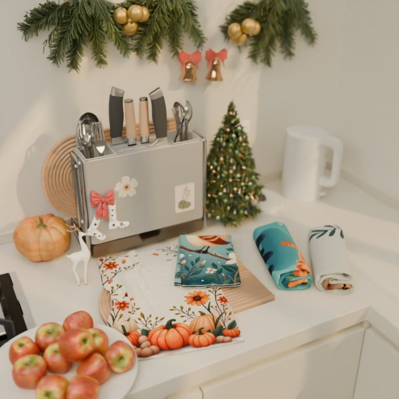 Set of Four Christmas Tea Towels 18x66cm Soft Kitchen Decor Gift