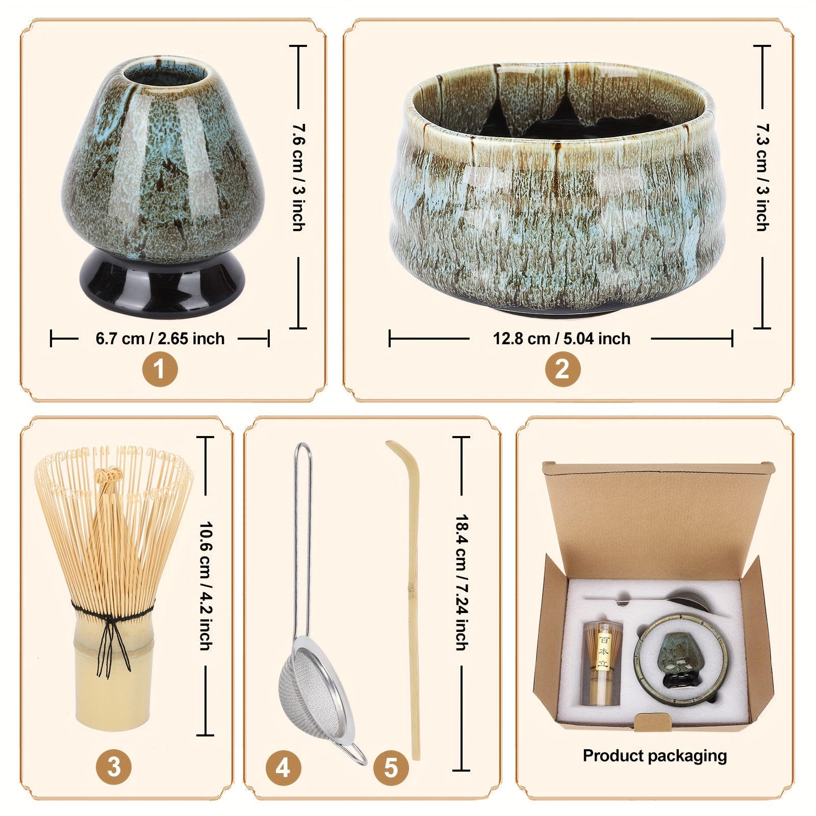 Set de ceremonia de té Matcha con tazas de cerámica azul y accesorios para regalo