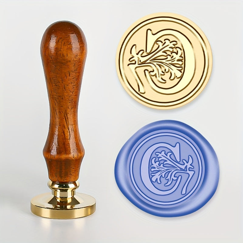 Wax Seal Stamp Set with 26 Letters Brass Head and Retro Wood Handle for Invitations and Gift Wrapping