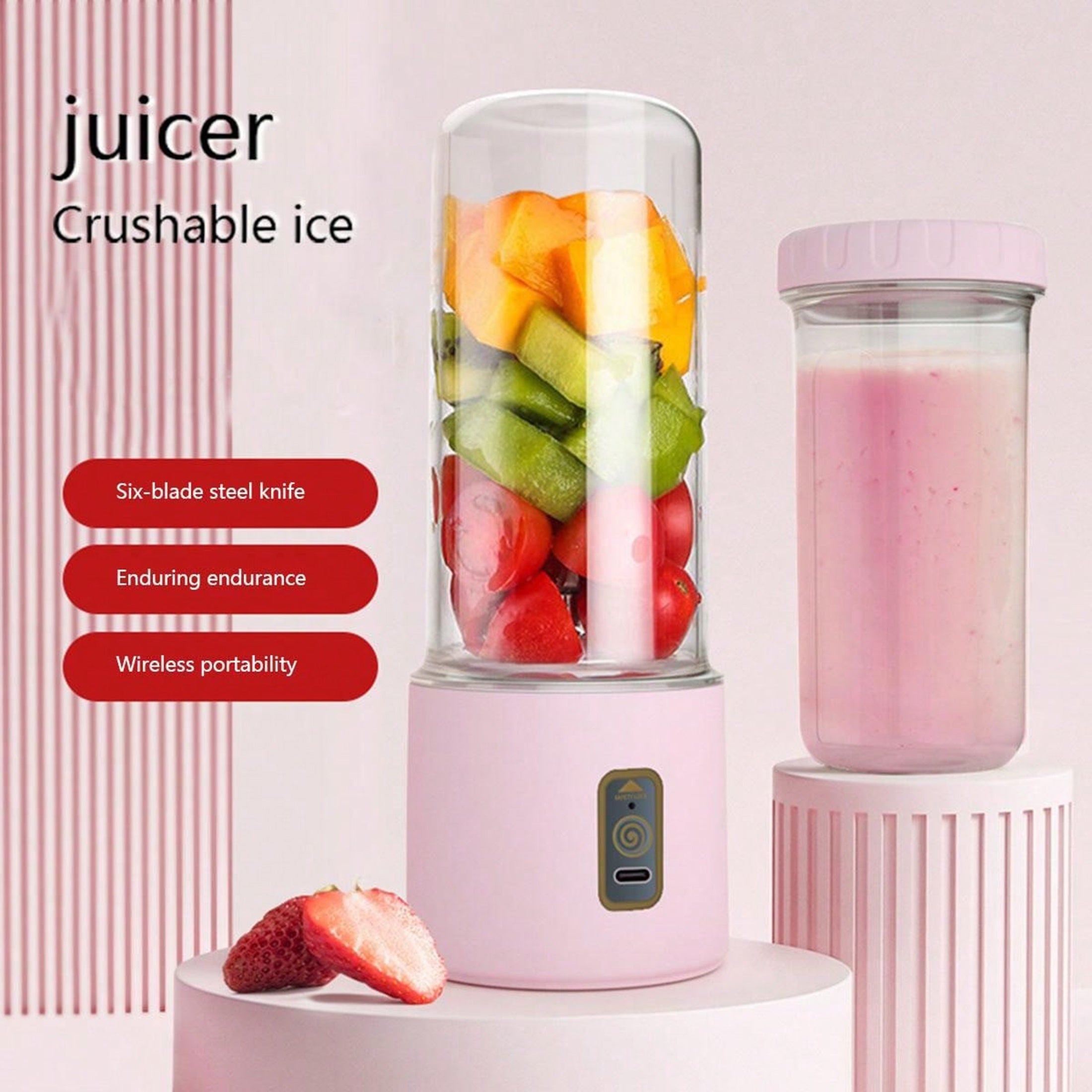 Portable USB Rechargeable Juicer Cup with 6-Blade Design and 1500mAh Battery