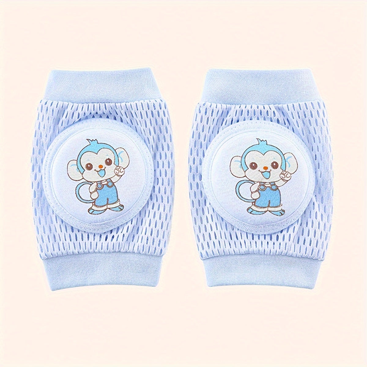 Baby Toddler Knee Protectors Set of 2 Cotton Crawling Knee Pads for 0+ and 3+ Blue Monkey Design
