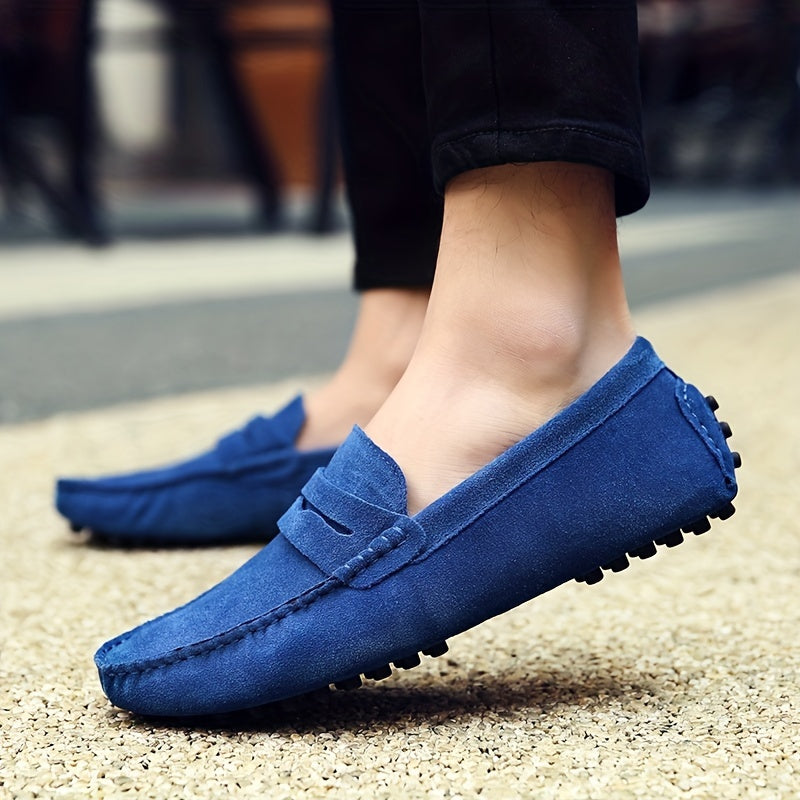 Men's Black Slip-On Loafers Casual British Style Lightweight Suede Rubber Sole